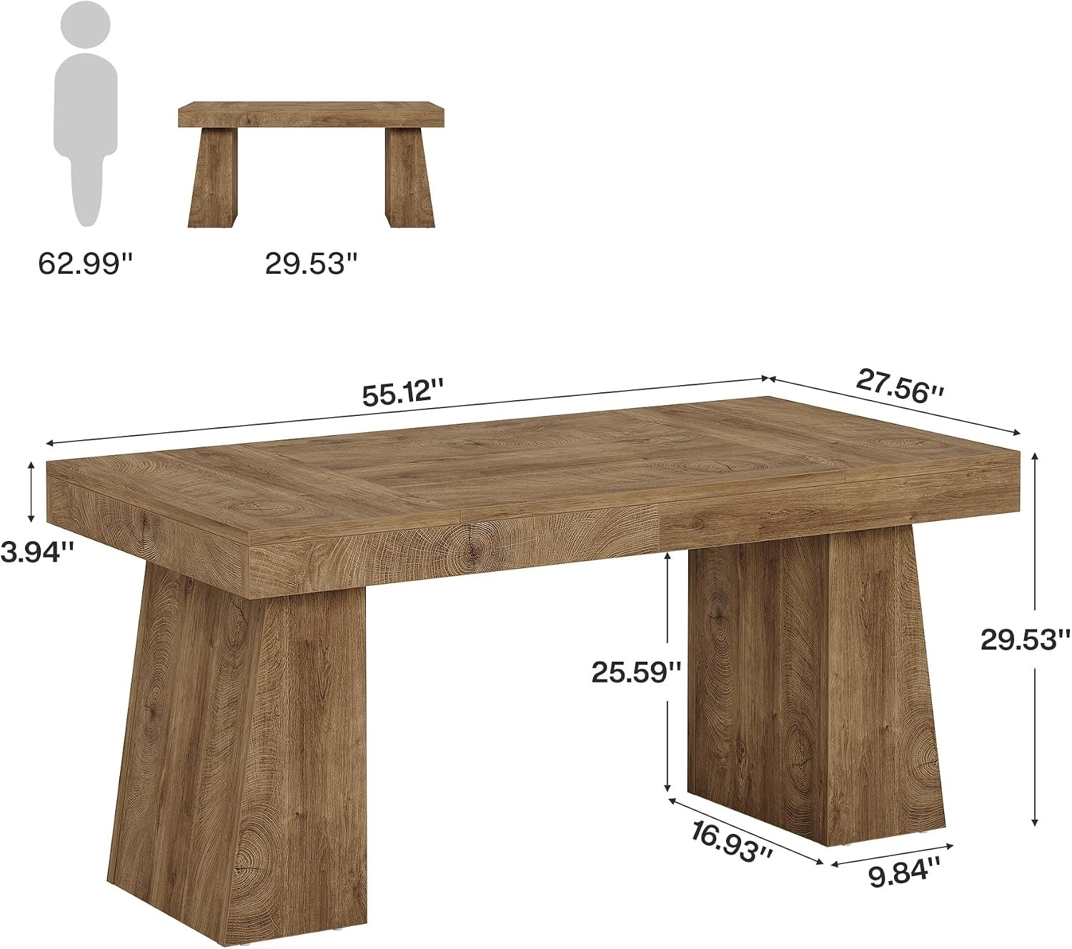 Tribesigns 55" Executive Desk, Modern Office Desk with Double Pedestal, Light Brown | Amazon (US)