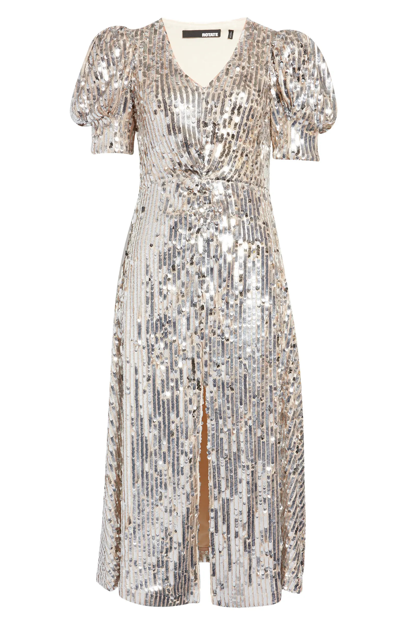 ROTATE Puff Sleeve Sequin Midi Dress | Nordstrom | Nordstrom