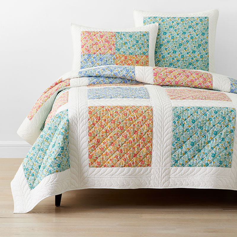 Brenna Patchwork Quilt - White Multi, King/Cal King - Blue/Green/Orange, Cotton | The Company Store | The Company Store