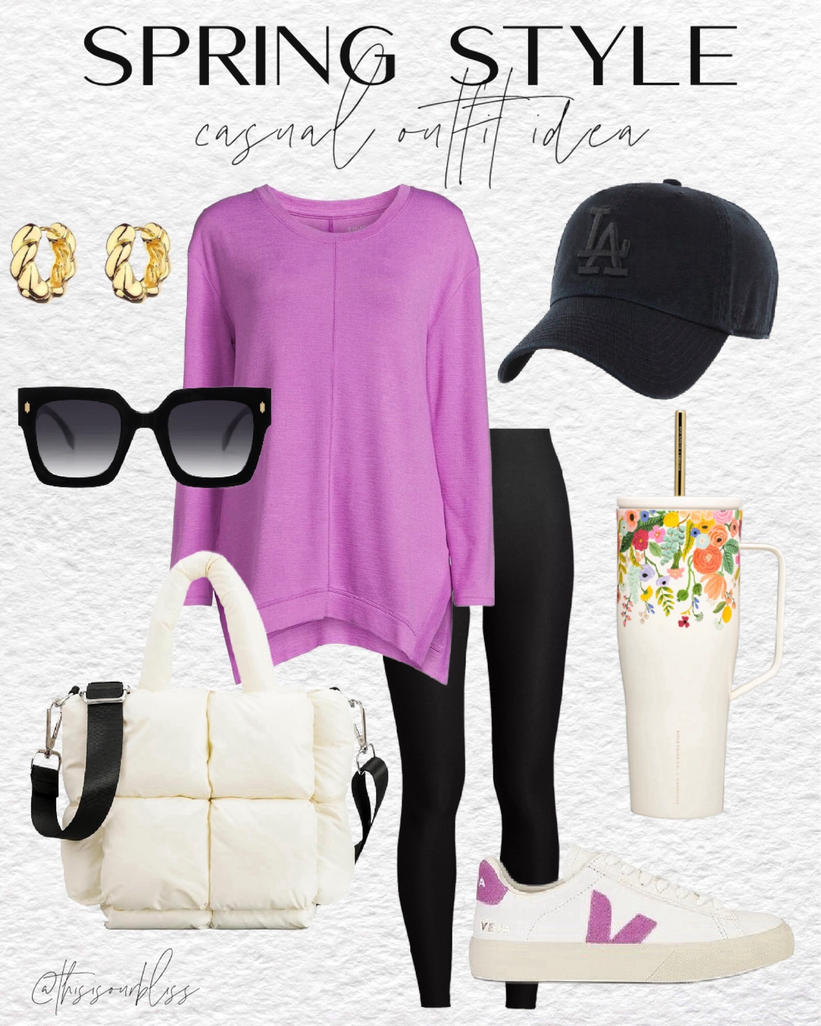 Casual spring outfit idea 💜🌸 tunic knit sweater (I sized up to a medium) leggings and sneakers! Perfect spring break travel outfit too! ☀️

#LTKstyletip #LTKsalealert #LTKfindsunder50