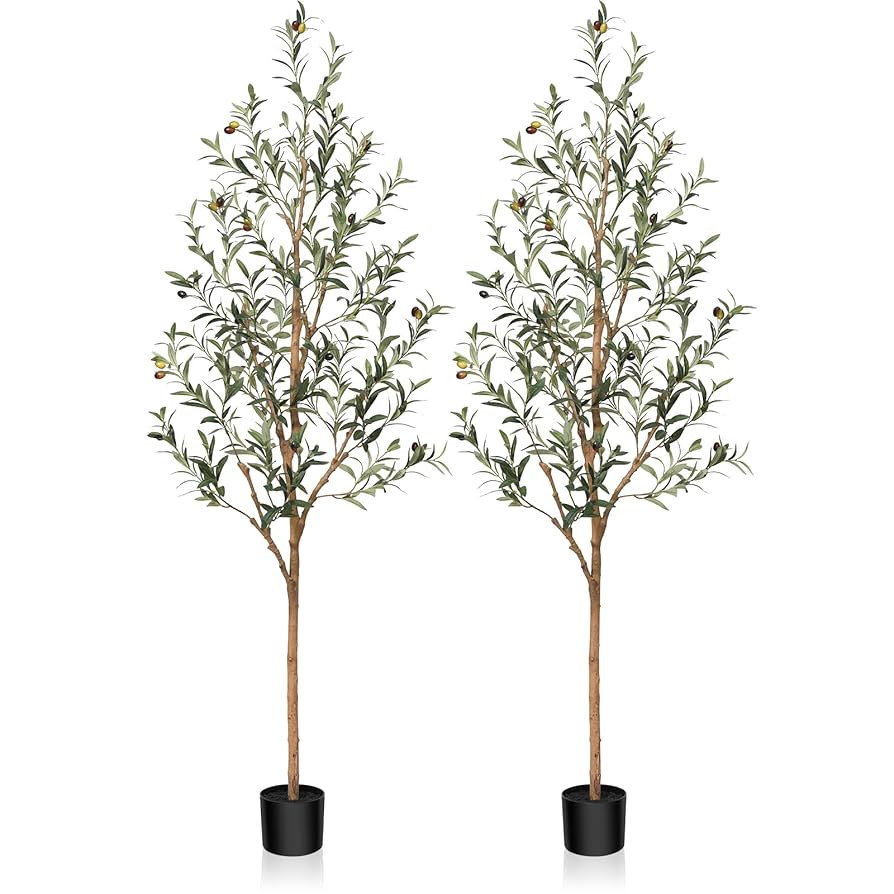Artificial Olive Tree, 6FT Tall Fake Silk Plants with Natural Wood Trunk Faux Potted Tree for Hom... | Amazon (US)