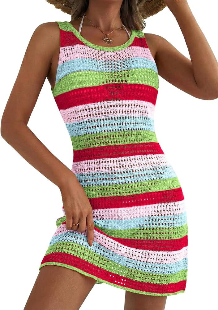 Dokotoo Women's Summer Swimsuit 2026 Cover up Crochet Beach Floral Hollow Out Slit Bikini Sleevel... | Amazon (US)