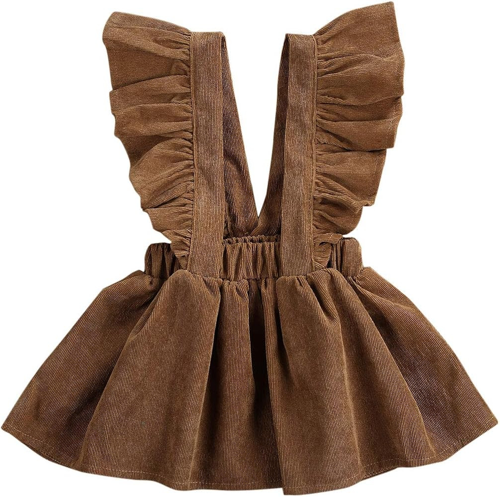 Ambabe Toddler Baby Girl Velvet Suspender Skirt Sleeveless Strap Overalls Skirt Solid Color Ruffled  | Amazon (US)