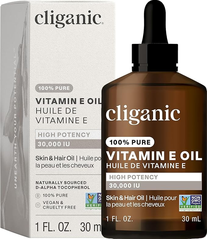 Cliganic 100% Pure Vitamin E Oil for Skin, Hair & Face - 30,000 IU, Non-GMO Verified | Natural D-... | Amazon (US)