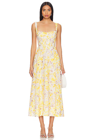 Ophelia Ruched Midi Dress in Lemon | Revolve Clothing (Global)