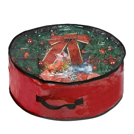 JunYeShi Christmas Wreath Storage Bag with Clear Window - Holiday Garland Container Tear-Proof Fabric Durable Zipper Closure Easy Storage Solution for Wreaths Protects Seasonal Decor | Walmart (US)