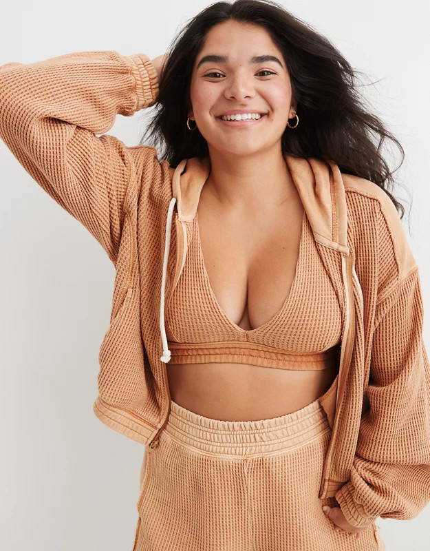 Aerie Cropped Waffle Hoodie | Aerie