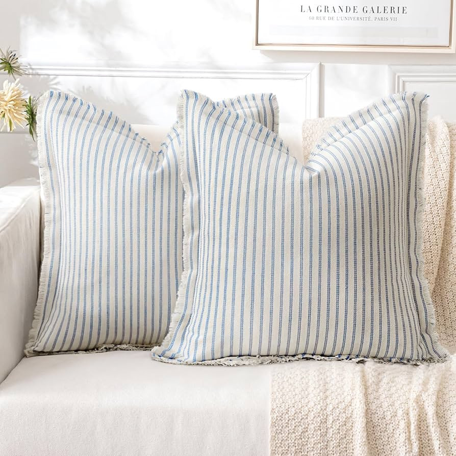 MIULEE Pack of 2 Light Blue Pillow Covers 20x20 Inch Striped Farmhouse Couch Spring Throw Pillow ... | Amazon (US)