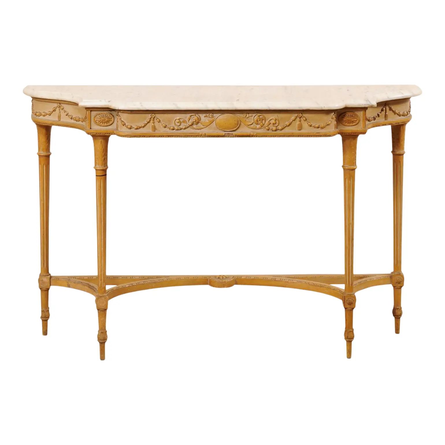 French Neoclassical Style Marble Top Console Table | Chairish