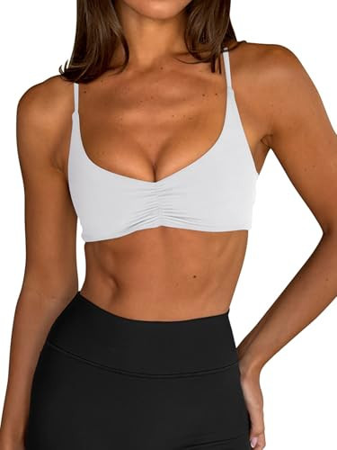 LASLULU Womens White Sports Bra Sexy Cute Backless Sport Bra Workout Gym Yoga Pilates Bras Tops Clothes Outfits Strappy Padded Sports Bras (White, Large) | Amazon (US)