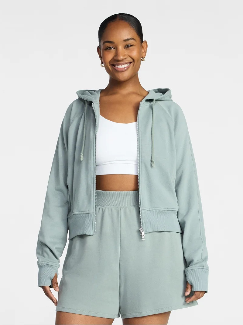 Athletic Works Women's Mineral Wash French Terry Cropped Zip Hoodie, Size XS-XXXL | Walmart (US)