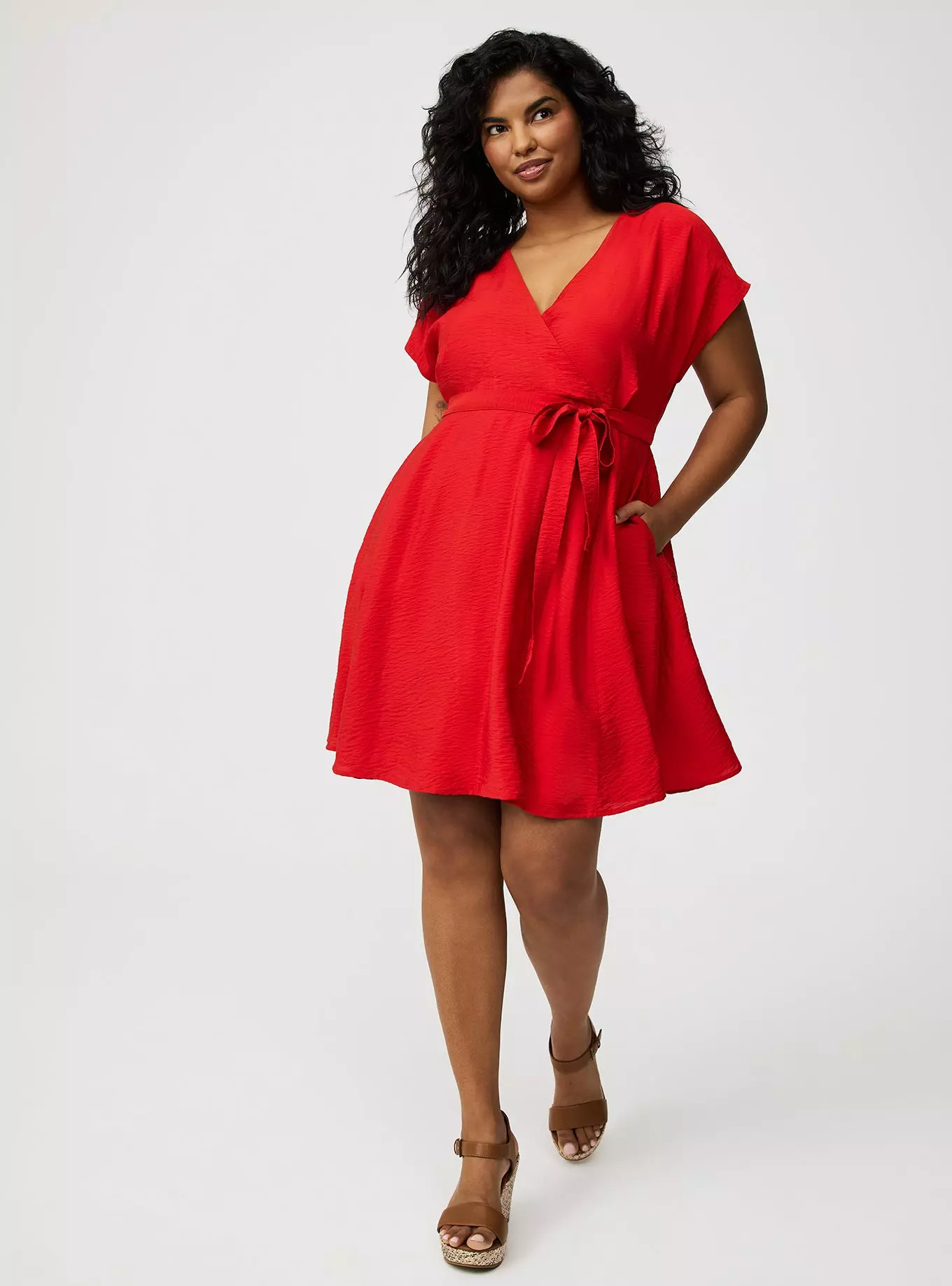 MINI HAMMERED RAYON SURPLICE DRESS | Torrid (US & Canada)