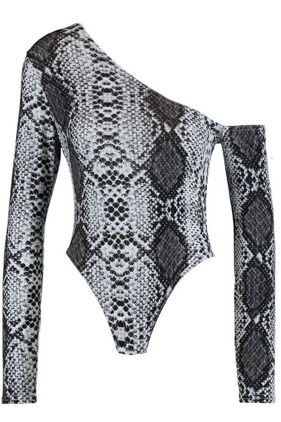 Kyha Asymmetric Snake Print Bodysuit | Boohoo.com (US & CA)