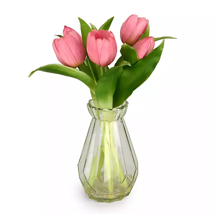New! Pink Tulip Glass Vase Arrangement | Kirklands
