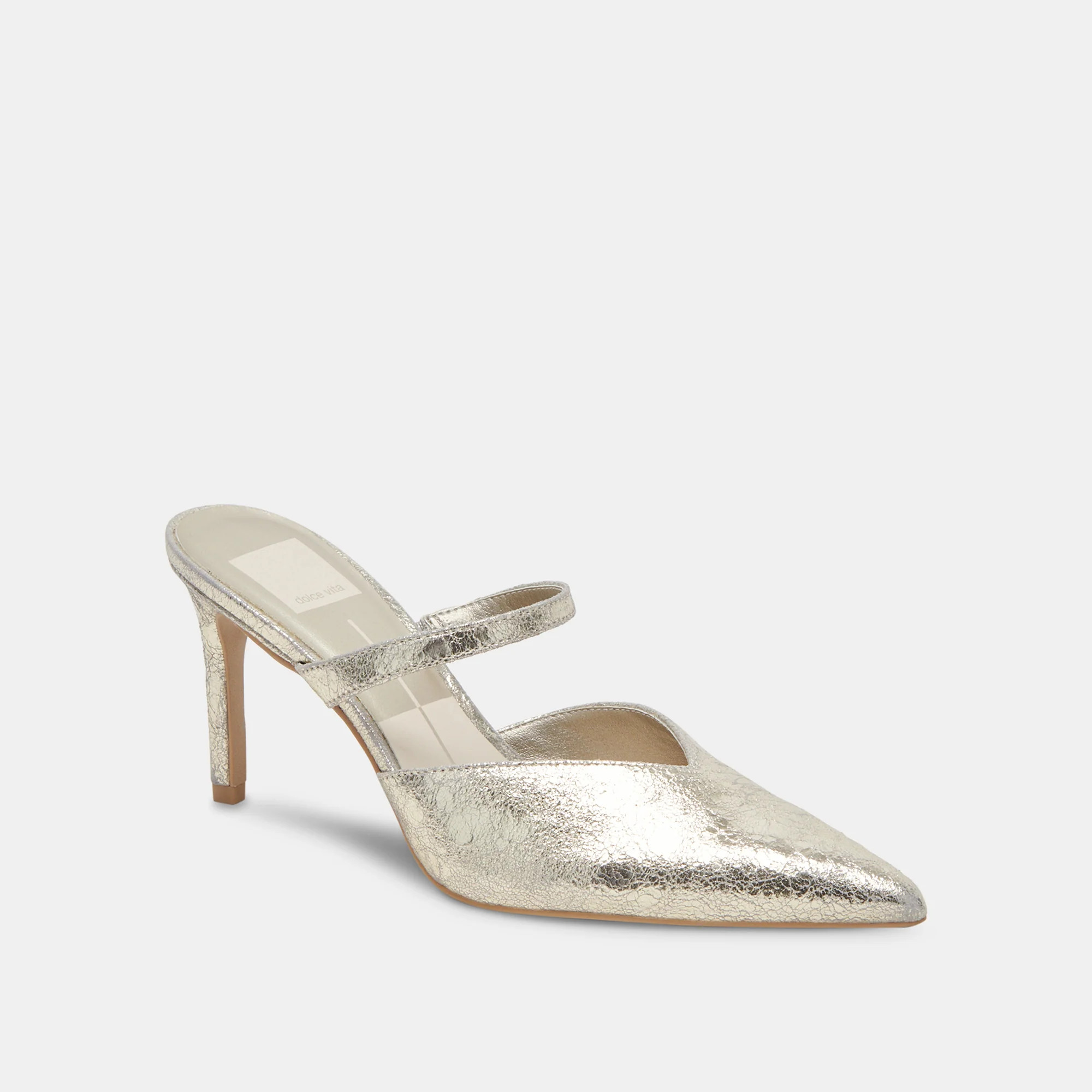 KANIKA WIDE HEELS PLATINUM DISTRESSED LEATHER | DolceVita.com