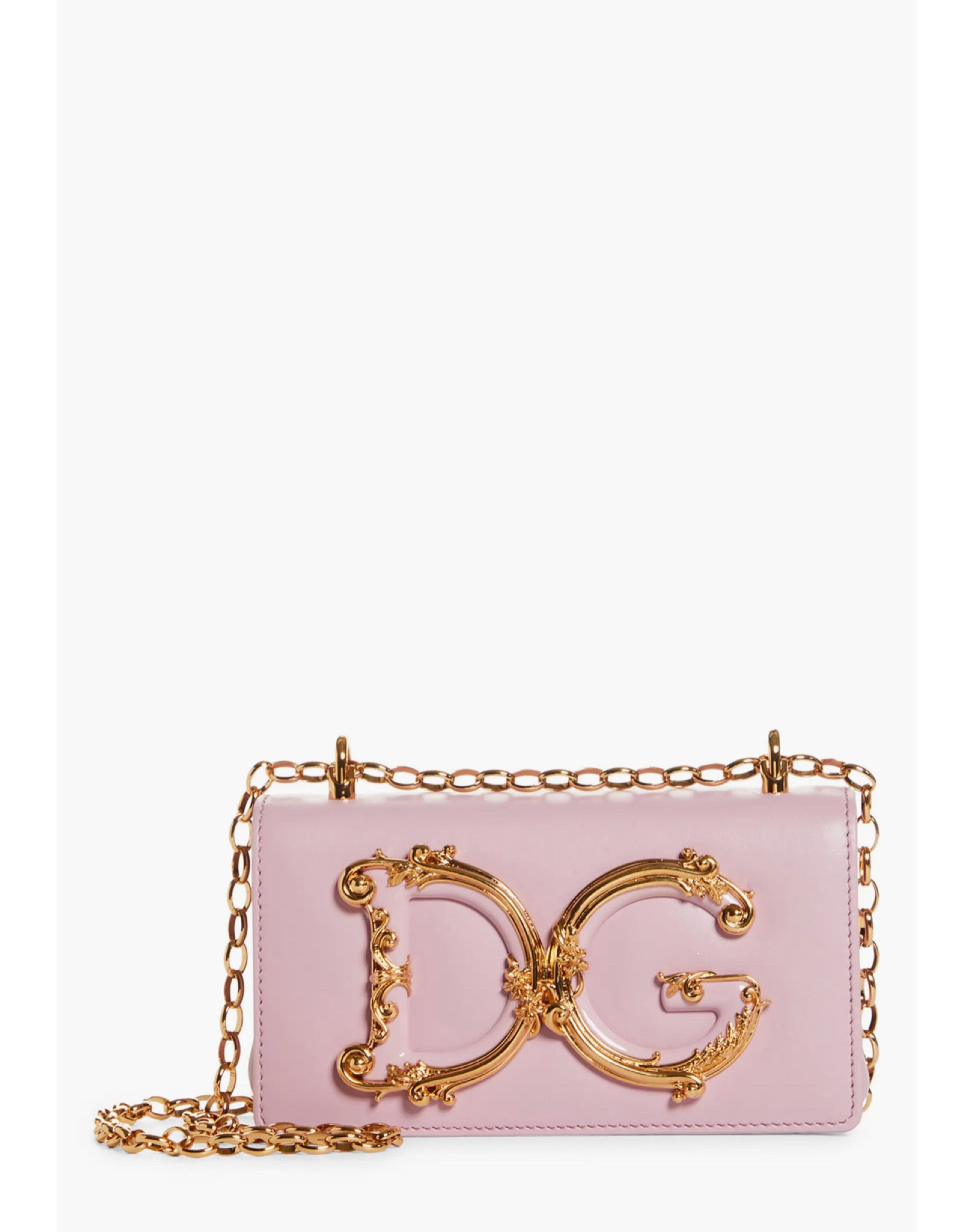 Indulge in opulent romance with the D&G logo gracing this compact leather bag, adorned with baroque-inspired gilt flourishes for an extravagant touch, perfect for Valentine's Day glamour. The sliding chain strap, versatile in its styling – whether worn doubled or long – speaks volumes of sophistication. Magnetic-snap flap closure, pull-through chain strap, interior card slot, and leather lining make this Italian-crafted piece a symbol of love and luxury. Embrace Valentine's Day with the epitome of designer handbags. 💖👜🇮🇹 #DGValentine #LuxuryRomance #ItalianCraftedElegance 

#LTKstyletip #LTKbeauty #LTKhome