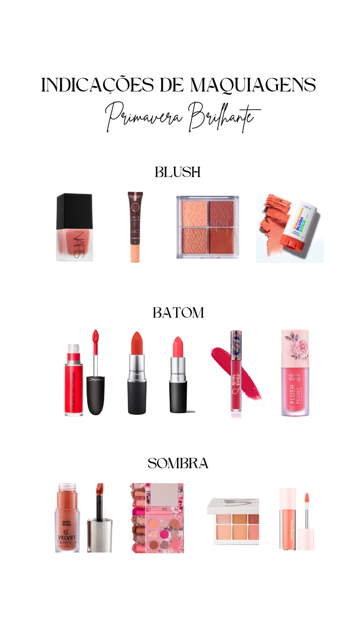Primavera brilhante é uma cartela de cor marcada pela intensidade brilhante, composta por tons cheio de brilho e vivacidade! ✨💐

BLUSH
•Torrid by Nars
•Peach by Mari Saad
•Paleta de blush by Francine Ehlke – Beach Face
•Blush Cremoso Larissa Manoela e Oceane – Cor: Pêssego

BATONS
Mac - Fashion Legacy
Mac - Style Shocked
Mac - Vegas Volt 
Bruna Tavares - Plush Peony
Bruna Tavares - Kel 

SOMBRAS
Bruna Tavares - Pumpkin
Bruna Tavares - Peony Pallette
Fenty Beauty -Snap Shadows (Peach)
Rare Beauty - Nearly Apricot

#LTKBrasil #TeoriaNaPraticaLTK  #CreatorNovemberLTK

#LTKbeauty #LTKbrasil