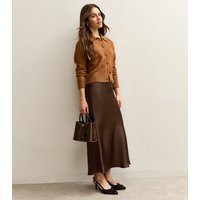 Women's Petite Dark Brown Satin Bias Cut Midi Skirt New Look | New Look (UK)
