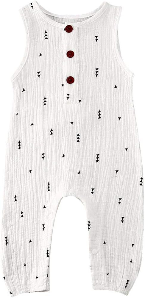 Pudcoco Newborn Baby Boys Girls Sleeveless Cotton Linen Romper Outfits Solid Color Button Down Su... | Amazon (US)