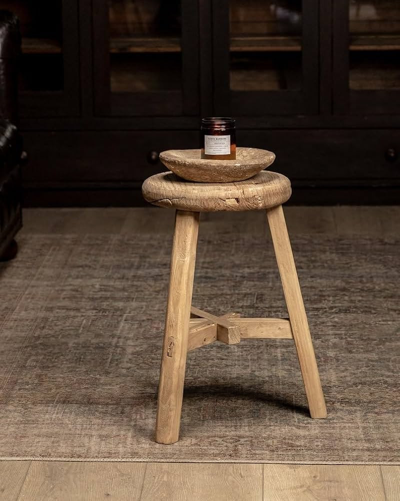 direfly Vintage Stool Reclaimed Wood Round Stool Rustic Home Decor | Amazon (US)