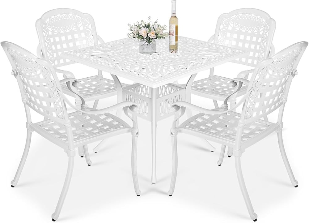 VIVIJASON 5-Piece Outdoor Patio Dining Set, All-Weather Cast Aluminum Conversation Set, Patio Fur... | Amazon (US)