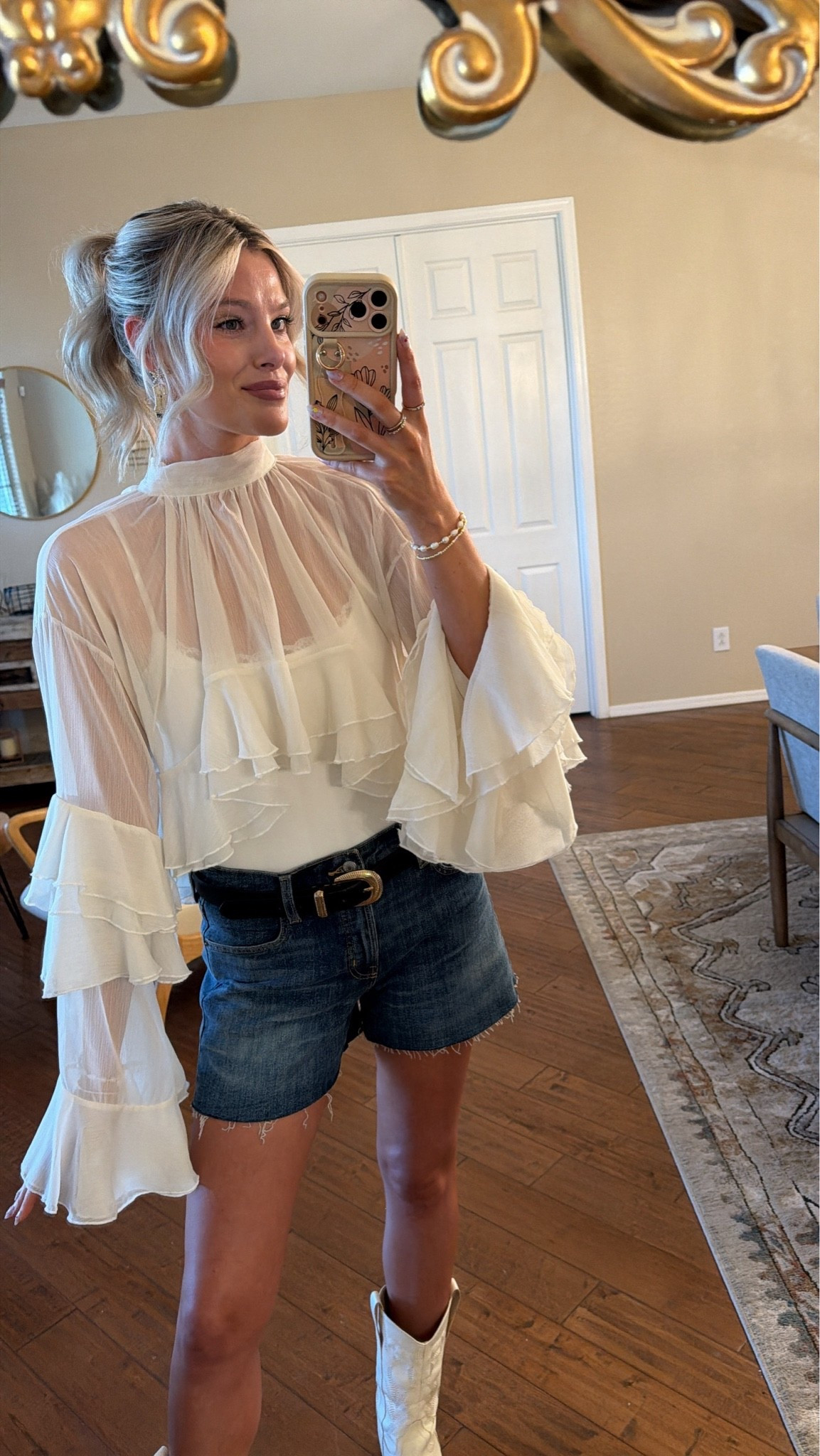 Ruffle bell sleeve high low Top 🤍

#LTKdayinmylife #LTKgrwm #LTKootd