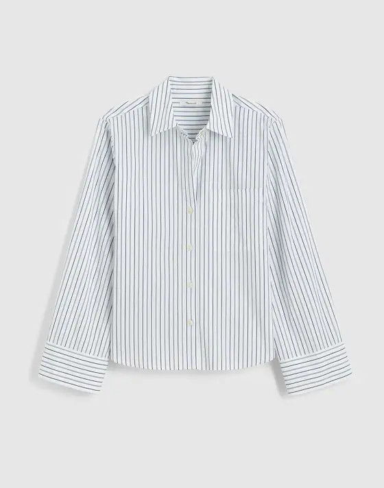 Poplin Easy Y-Neck Button-Up Shirt | Madewell | Madewell