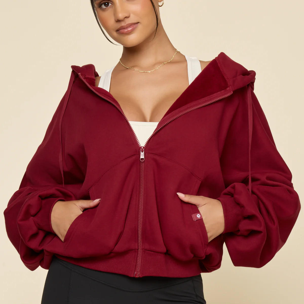 Zip Cloud Hoodie - Crimson | POPFLEX