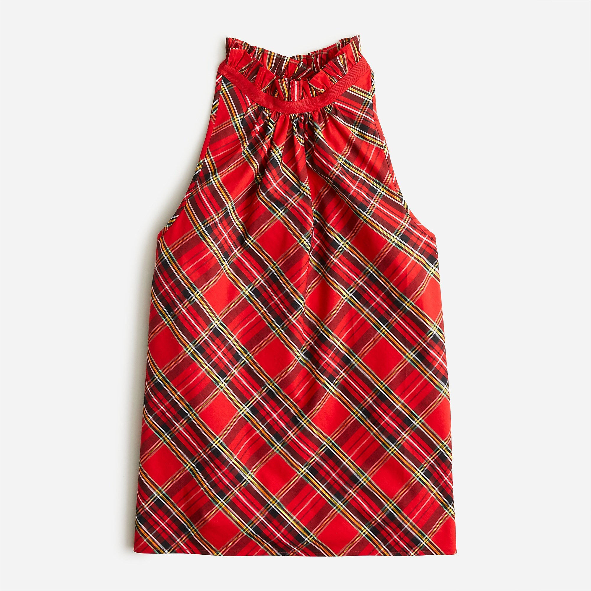 Ruffleneck sleeveless cotton poplin top in Good Tidings plaid | J. Crew US