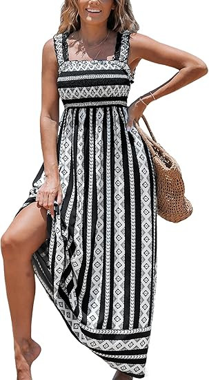 CUPSHE Women's Maxi Dress Ditsy Floral Smocked Summer Sundress Sleeveless Ruffled Spaghetti Strap... | Amazon (US)