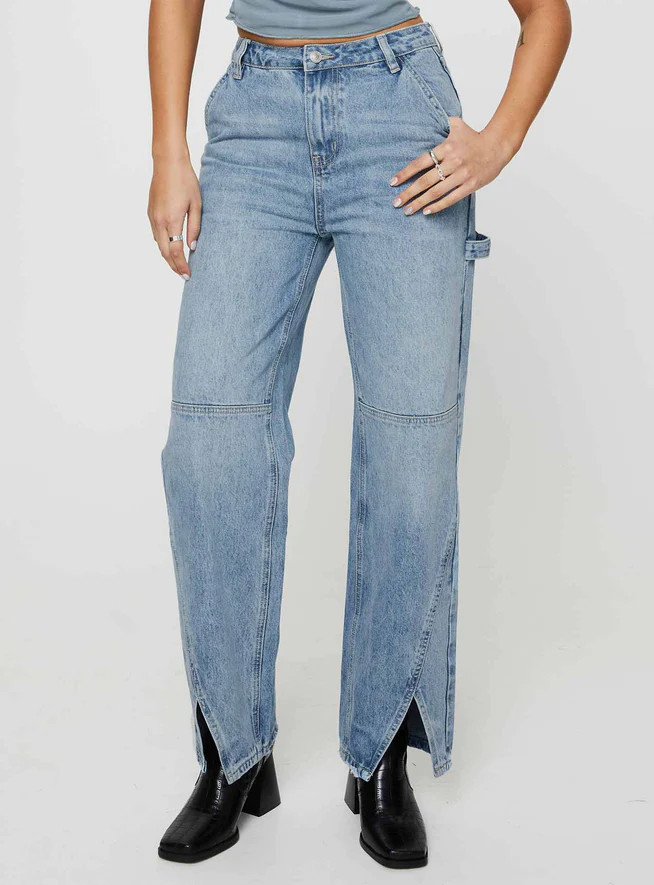 Rihanna Split Hem Jeans Mid Blue | Princess Polly US