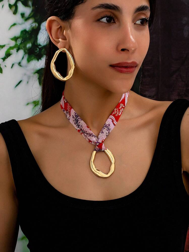 3Pcs Elegant Women's Leopard Print Jewelry Set, Sexy Leopard Print Soft Strap + Geometric Alloy Pendant + Stud Earrings | SHEIN