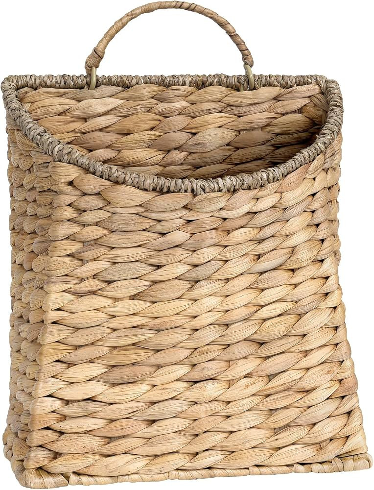 Woven Hanging Basket,Wicker Hanging Wall Baskets Decor,Natural Water Hyacinth Front Door Basket, ... | Amazon (US)
