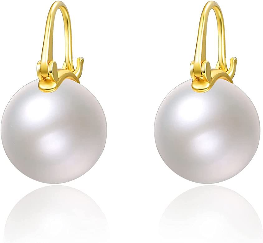 925 Sterling Silver Gold Pearl Hoop Earrings for Women Dangle Pearl Drop Earrings Huggie Gifts fo... | Amazon (US)
