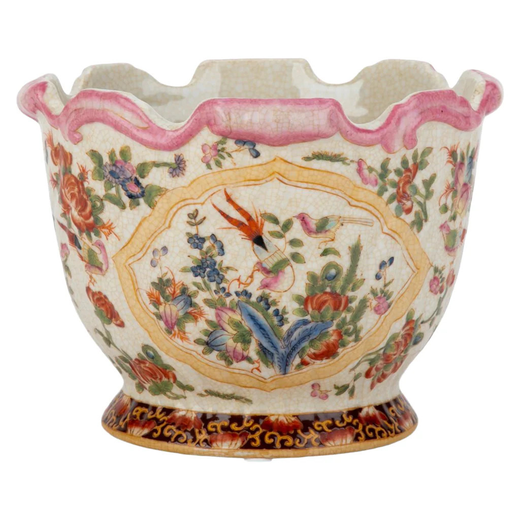 Scalloped Multi-Color Bird & Floral Scene Planter | The Enchanted Home