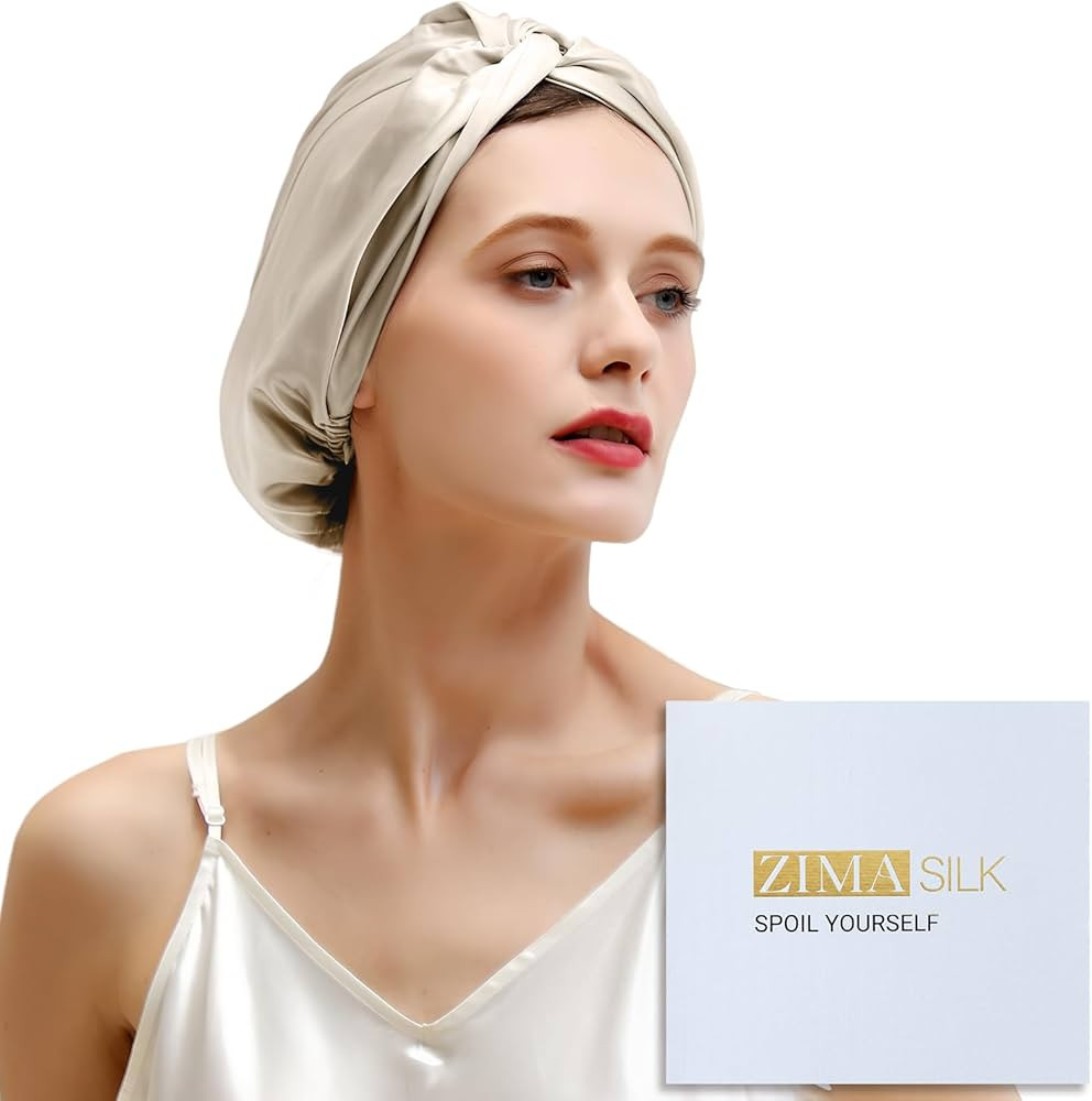 ZIMASILK 100% 22 Momme Mulberry Silk Bonnet for Sleeping Women, Breathable Silk Hair Wrap for Pre... | Amazon (US)