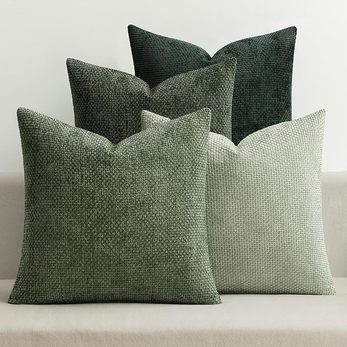 MIULEE Pack of 4 Couch Throw Pillow Covers 18x18 Inch Green Soft Decorative Chenille Pillow Cover... | Amazon (US)