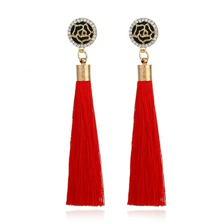 GeweYeeli 1 Pair Bohemian Flower Long Tassel Earrings Silk Fabric Long Drop Dangle Fringe Earrings G | Walmart (US)