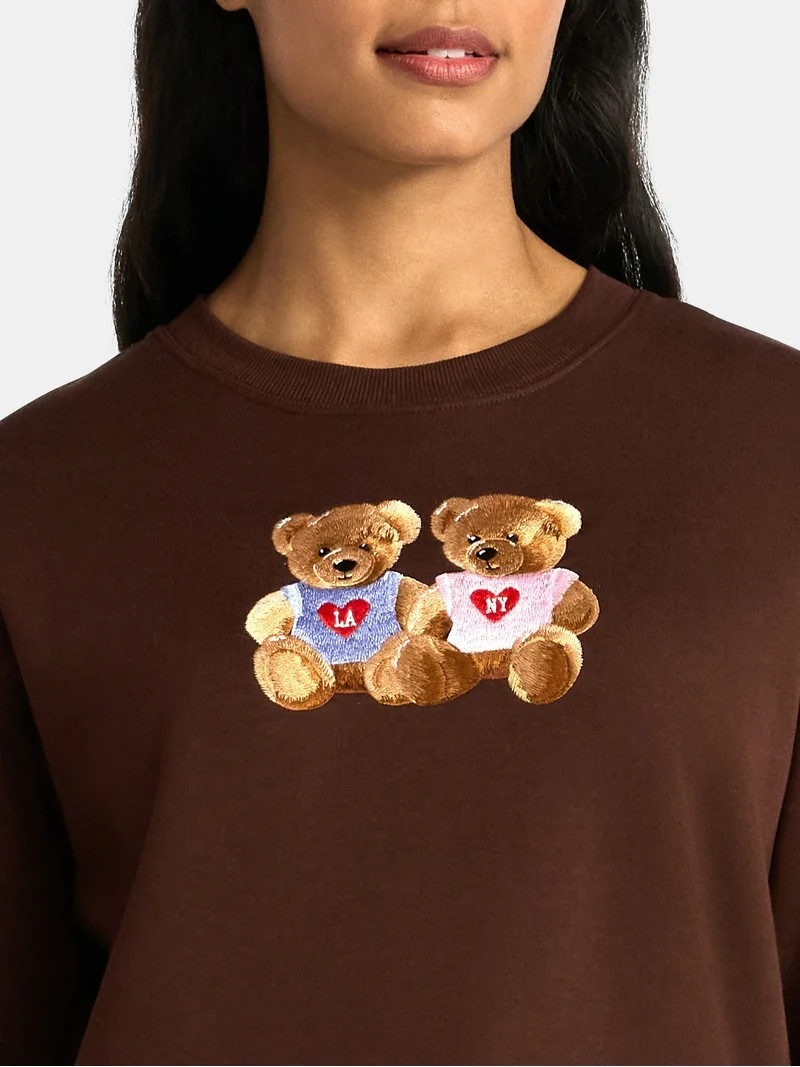 Women's Teddy Bears Embroidered Graphic Sweatshirt with Long Sleeves, Sizes XXS-XXL | Walmart (US)