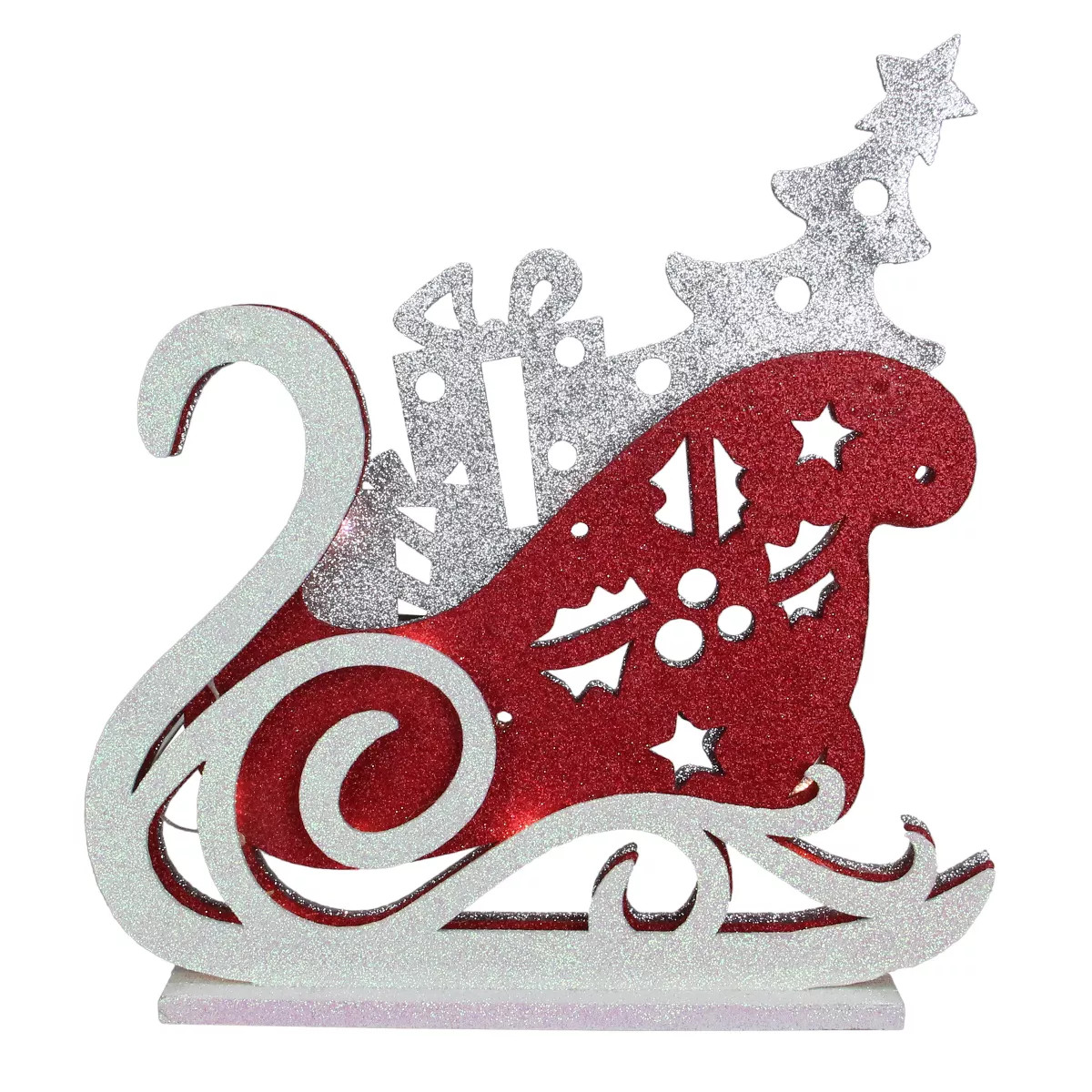 Raz Imports 13.25" Red and Silver LED Lighted Sleigh Silhouette Christmas Tabletop Decor | Target