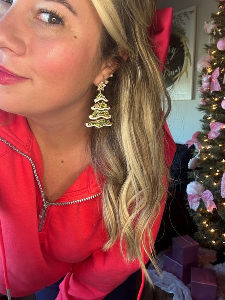 Holiday earrings just elevate every outfit ❤️ all on sale! Holiday hair bow. Holiday earrings. Red pullover. On sale! 

#LTKCyberWeek #LTKfindsunder50 #LTKsalealert
