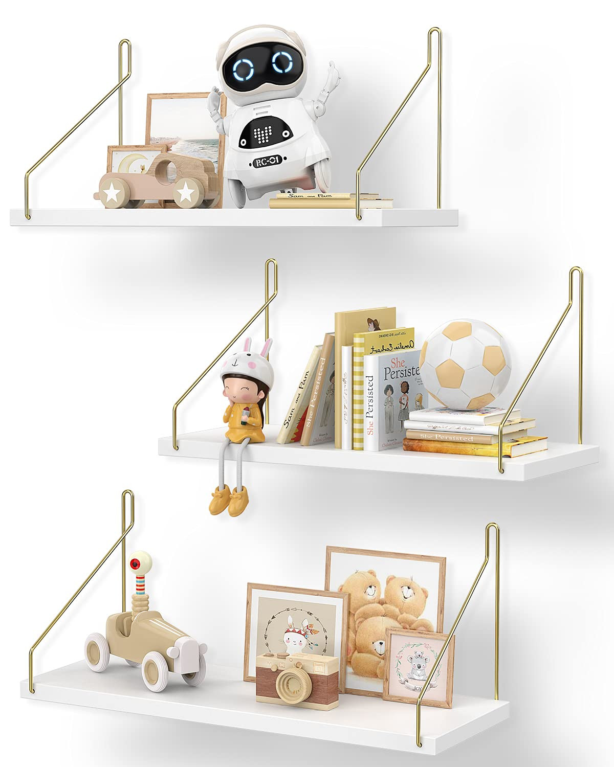 White Floating Shelves for Wall - Set of 3 Hanging Wood Shelf & Wall Mounted Long Wide Deep Rustic W | Amazon (US)