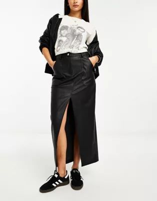 Miss Selfridge faux leather maxi skirt in black | ASOS (Global)