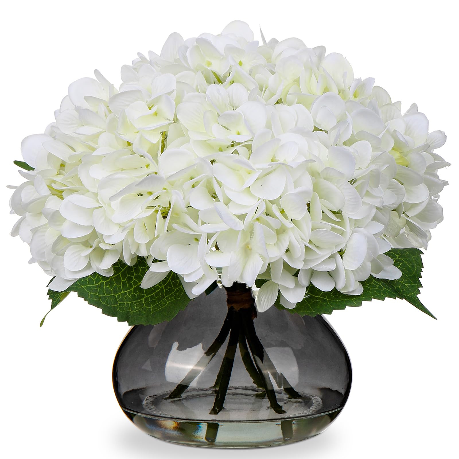 Hollyone Hydrangea Artificial Flowers with Glass Vase White Silk Faux Flowers Arrangements with F... | Amazon (US)