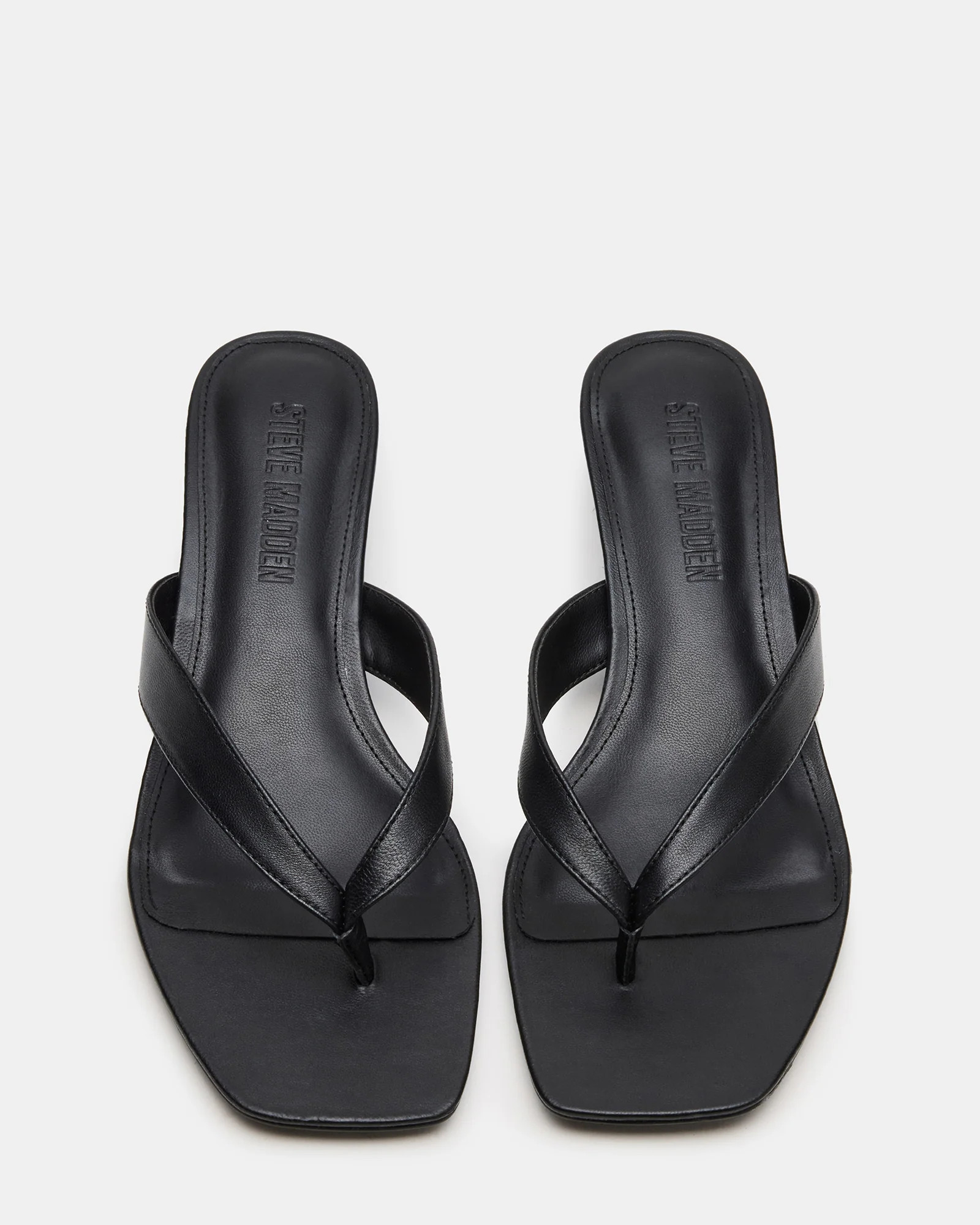 TRACIE Black Leather Thong Strap Women's Kitten Heel | Steve Madden (US)