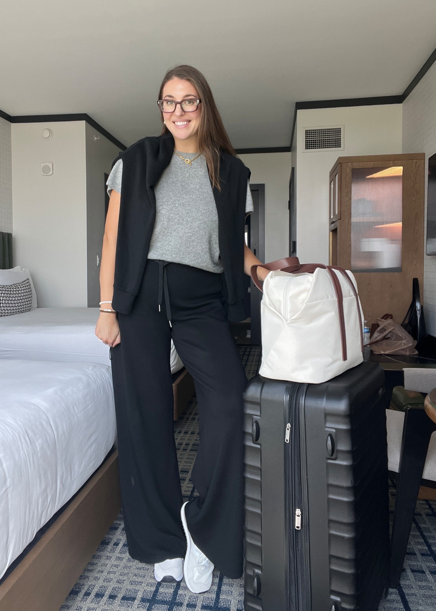 LTK con travel outfit wearing spanx air essentials wide leg pant and half zip with Quince Cashmere T 



size 10 fashion | size 10 | Tall girl outfit | tall girl fashion | midsize fashion size 10 | midsize | tall fashion | tall women | airport outfit | travel outfit 

#LTKCon #LTKMidsize #LTKStyleTip