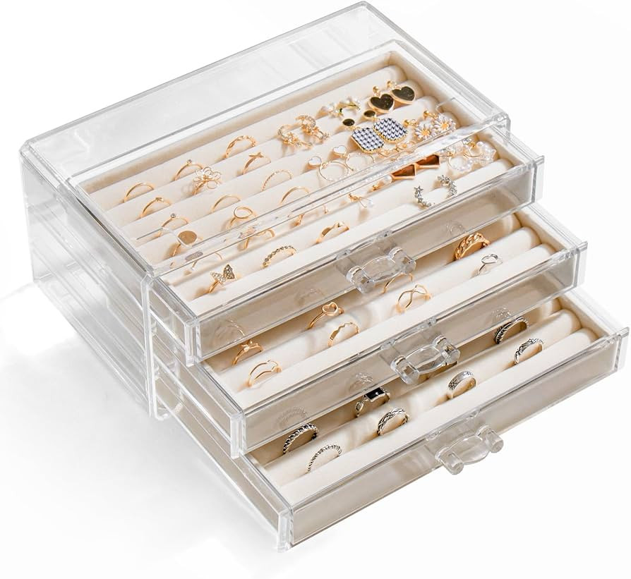 Velvet Ring Storage Box Rings Display Stand Tray Acrylic Jewelry Necklace Earring Holder Case wit... | Amazon (US)