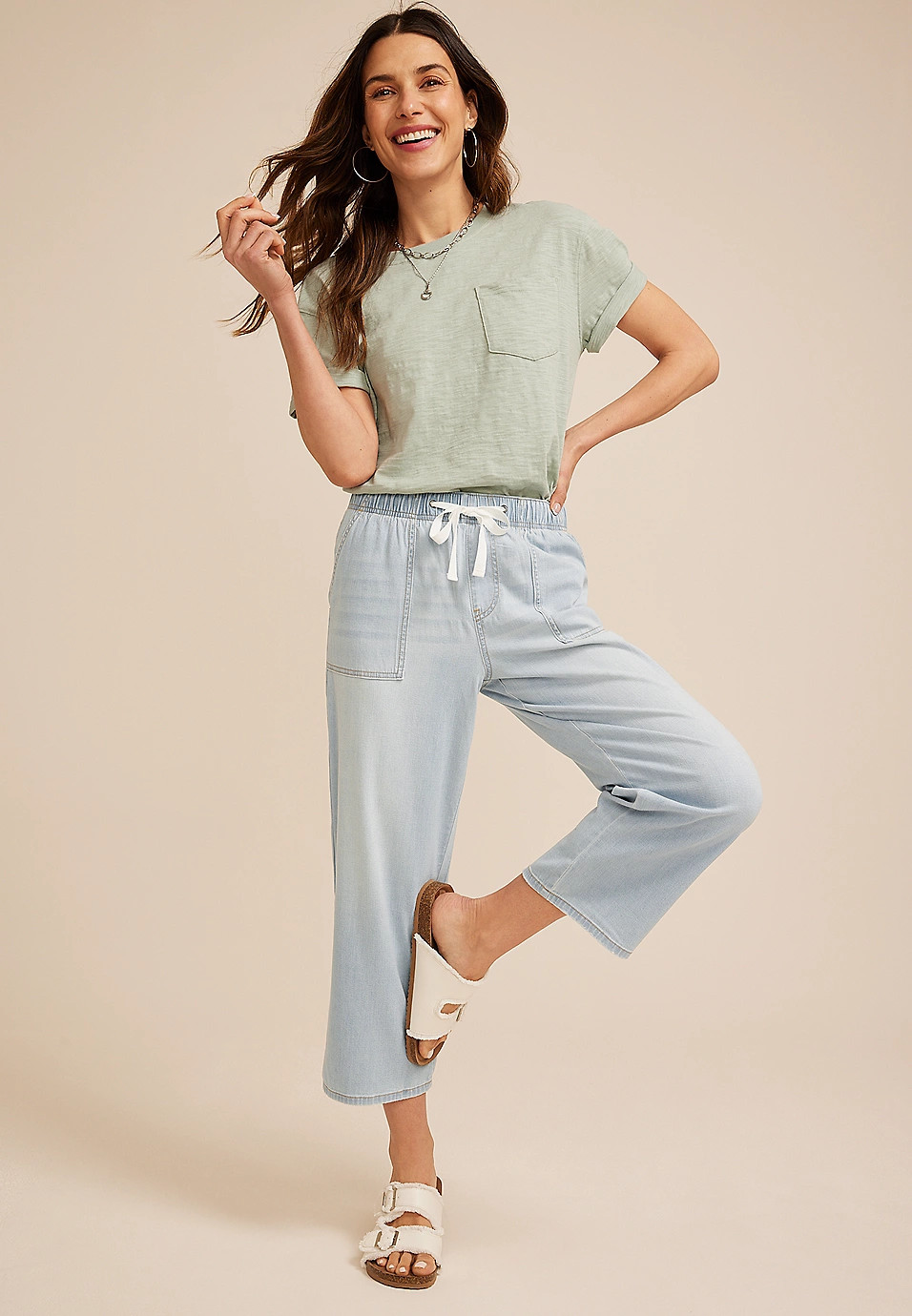 m jeans by maurices™ High Rise Light Soft Straight Cropped Jean | Maurices