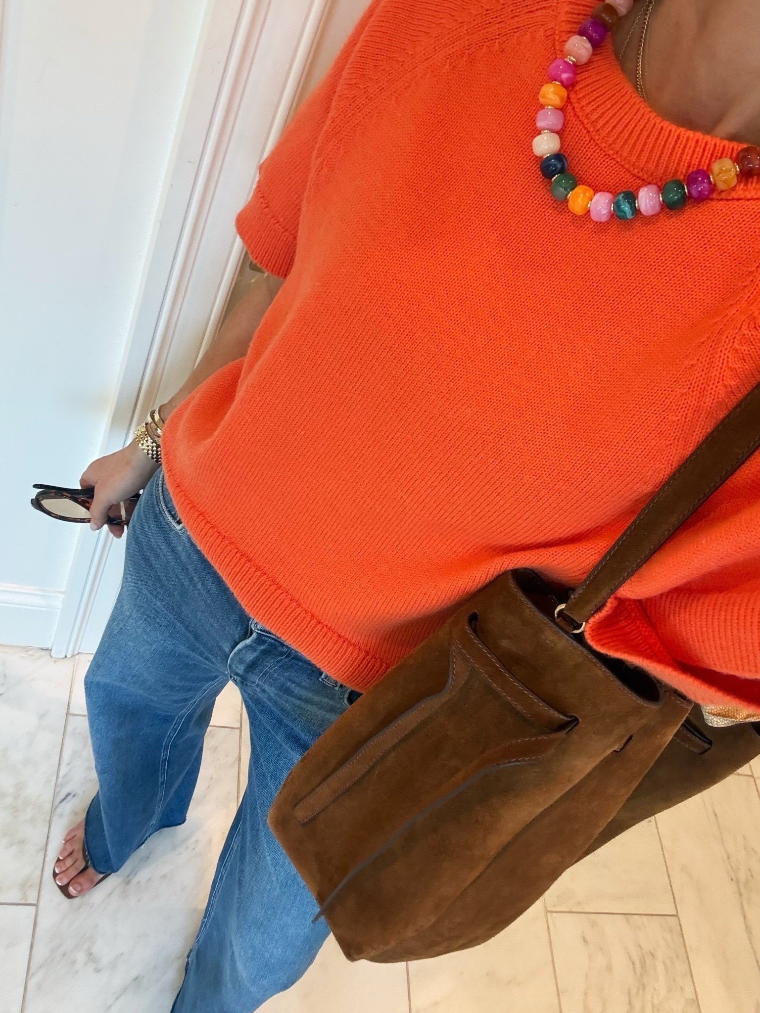 What I wore this week. Love this orange sweater. Sizes are going fast! These jeans fit tts and I'm 5'7 for reference.

#LTKootd