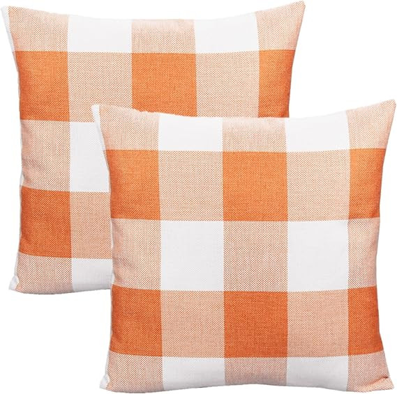 Orange White Buffalo Plaids Decor Fall Throw Pillow Covers Thanksgiving Front Porch Farmhouse Out... | Amazon (US)